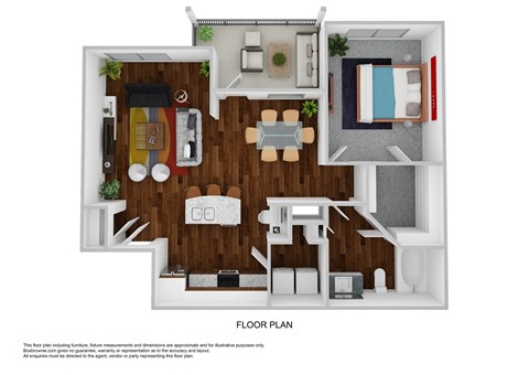 a stylized floor plan of a room with a wood floor